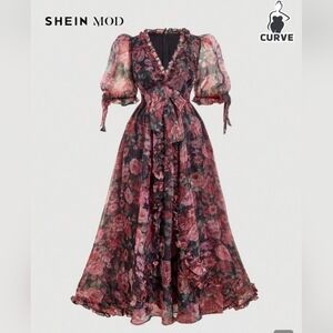 SHEIN Floral Puff Sleeve Maxi Dress